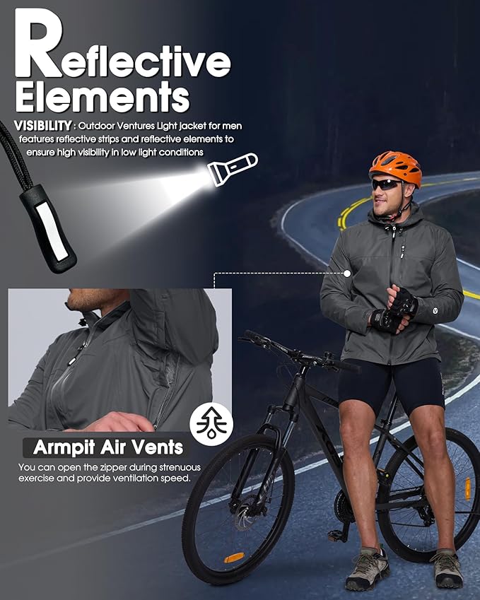 Outdoor Ventures Men's Packable Rain Jacket Waterproof Lightweight Raincoat with Hood Windproof Cycling Jackets