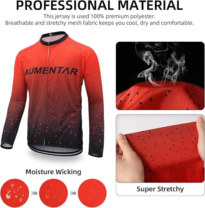 Men's Cycling Bike Jersey Long Sleeve - Moisture Wicking, Breathable, Quick Dry Biking Shirt Full Zipper