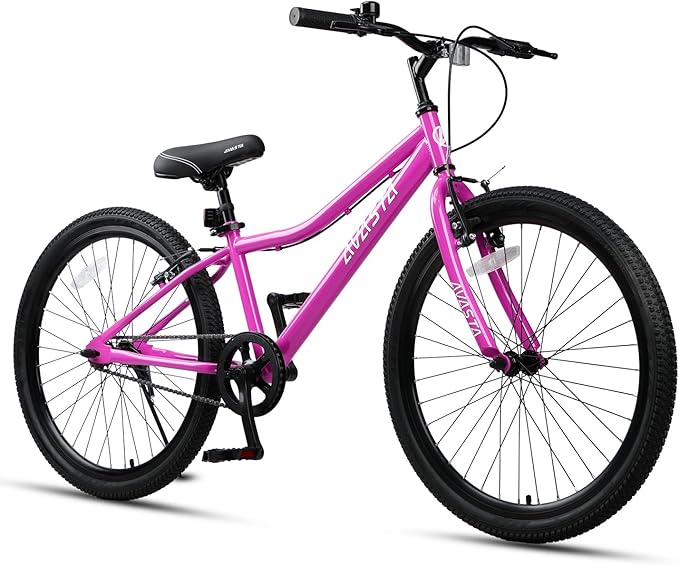 AVASTA Bilbo 18 20 24 Inch Kids Bike for Boys Girls 5-14 Years Old, Retro Style High Carbon Steel Bicycle with Adjustable Handlebars and Seat, Dual V-Brakes, Kickstand, Multiple Colors