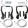 EATAKWARD 2 Pairs Bike Brake Set, Universal Complete V Bike Brakes Set for Most Mountain Bicycle, Including Road Bike Brakes Cables, Front Back Wheels End Caps,End Ferrules-Black