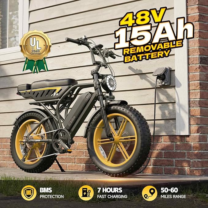 TST Electric Bike for Adults 1500W Peak 20" Fat Tire All-Terrain E-Bike 60/130 Miles 28 MPH Electric Dirt Bike - 48V 15/30 AH Battery Tested to UL 2849 Powered Electric Bicycle