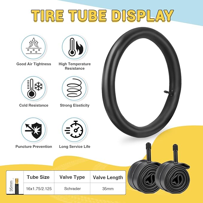 12/16/20x2.125 Bike Tires 1/2 Pack 12/16/20 Inch Kids Folding Replacement Tire/Tube Suitable for Tires 12/20x2.1 12/16/20x2. 125 12/20x2.25, Multiple Colors