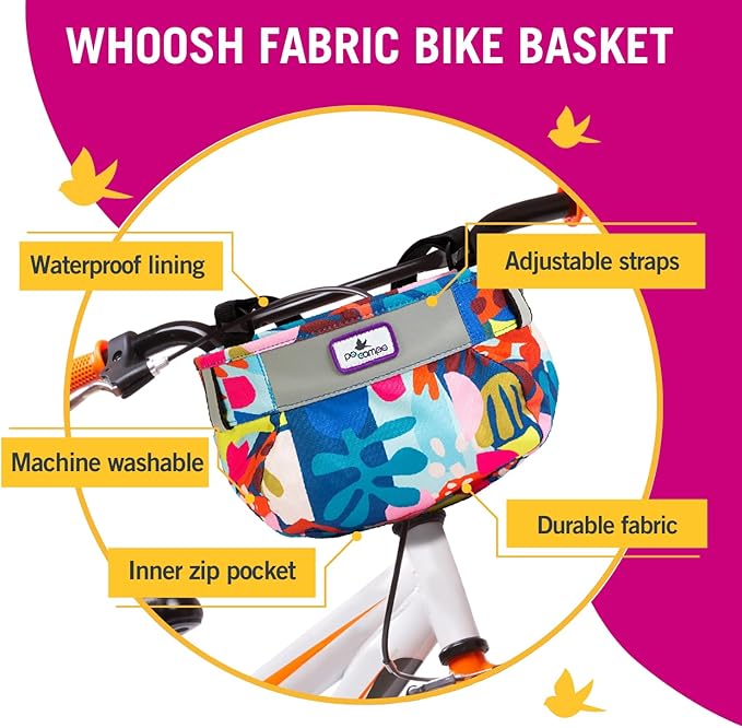 Po Campo Kids Bicycle Basket – Whoosh Bike Basket – Front Frame Handlebar Bag – Waterproof Fabric Bike Basket for Boys, Girls, Toddlers Bike or Scooter