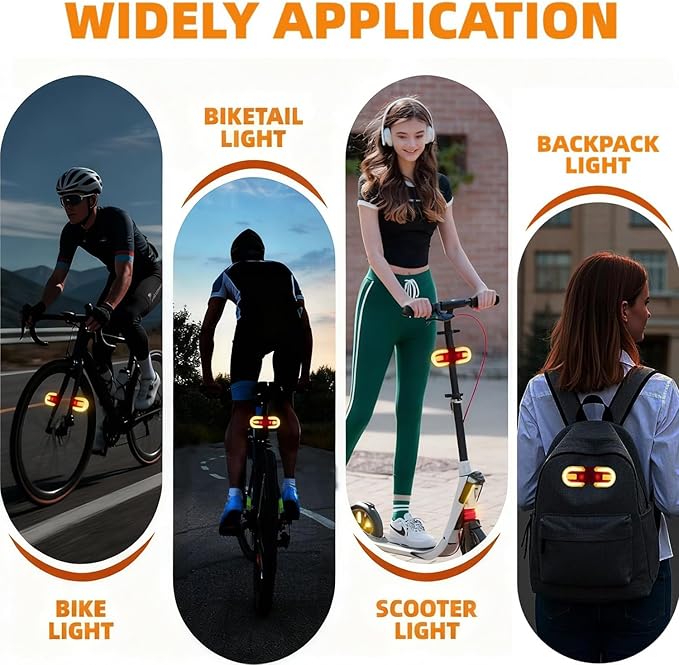 2Pcs Bike Tail Lights with Turn Signals, Wireless Remote Control USB Charging Bike Rear Light, Waterproof Split/Integrated Bicycle Lights, 5 Modes Safety Warning Turn Signals Light for Night Riding