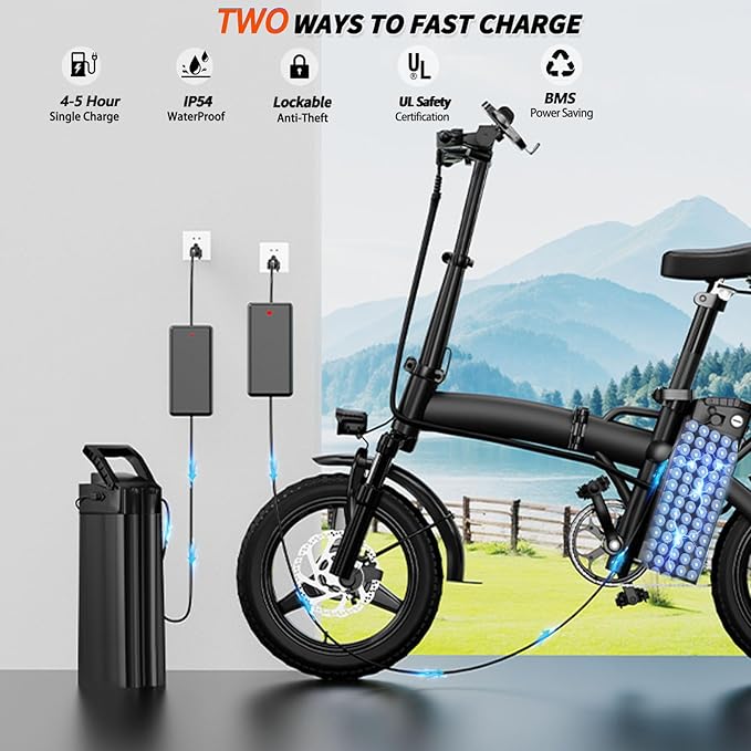 14" Folding Electric Bike for Adults & Teens, 500W Motor 23MPH, 48V 12Ah Removable Battery, UL 2849 Certified, 35 Miles PAS Range, Dual Disc Brake, Compact Ebike Commute, Electric Bicycle with Pedals