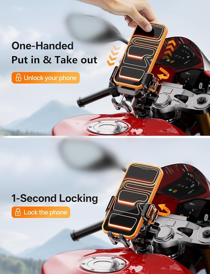 Kewig Motorcycle Phone Fork Stem Mount with Vibration Dampener [Anti-Theft] [Camera Friendly] Cellphone Cradle Fits Stem Tubes 12mm-25.4mm in Diameter for Motorcycle Adjustable Size Fit 5.4-7.2" Phone