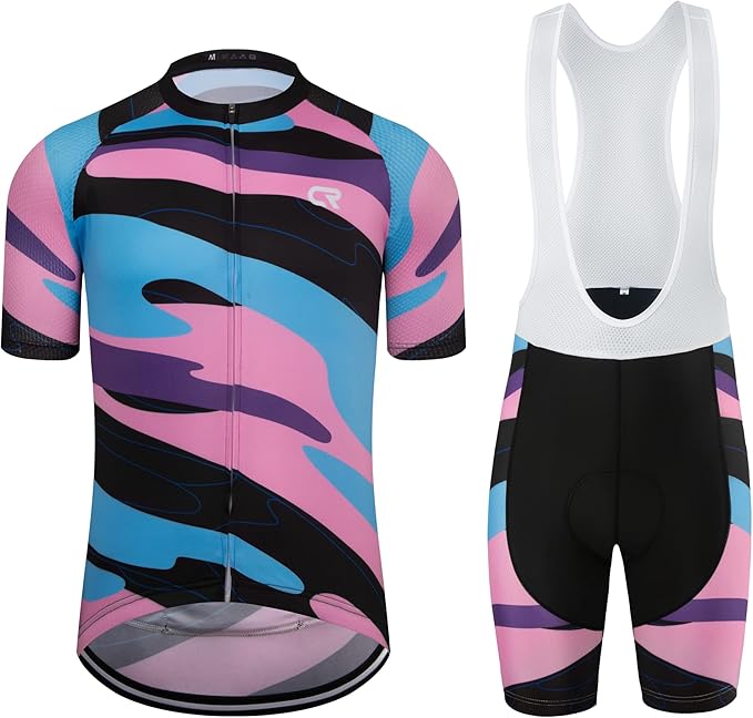 Coconut Ropamo CR Men's Cycling Jersey Set Road Bike Jersey Zipper Pocket Bib Shorts with 4D Padded Cycling Clothing Set