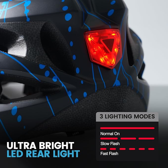 Adult Bike Helmet for Commuting and Cycling, Bicycle Helmet with Rechargeable Rear LED Light & Magnetic Goggles & Removable Sun Visor, Mountain and Road Bicycle Helmets for Men and Women 3 in 1