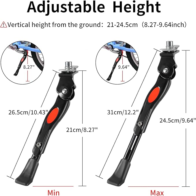 Adjustable Bike Kickstand for Kids 16-20 Inch Bicycles - Rustproof Aluminum Alloy with Anti-Slip Foot, Easy Installation, Durable Bicycle Stand