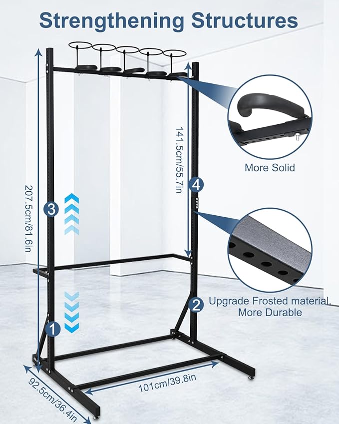 Freestanding Bike Rack Storage - Vertical Bike Stand Max 5 Bikes with Helmet Holders, Heavy-Duty Solid Steel Bicycle Stand Indoor Garage Floor Stand for Home & Garage& Bike Park