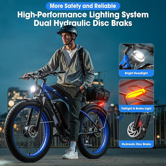 E·Bycco 5000W Peak Dual Motor Electric Bike for Adults, 24" Fat Tire Ebikes 52V 32AH, Max 45 MPH, 100 Miles Long Range, Hydraulic Brake, Pedal Assist Mountain Electric Bicycle