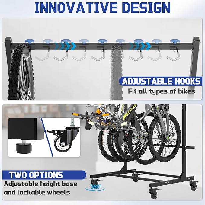 Freestanding Bike Rack with Caster Vertical Bike Storage Stand for Garage Indoor Bicycle Organizer Holds Up to 5 Bikes