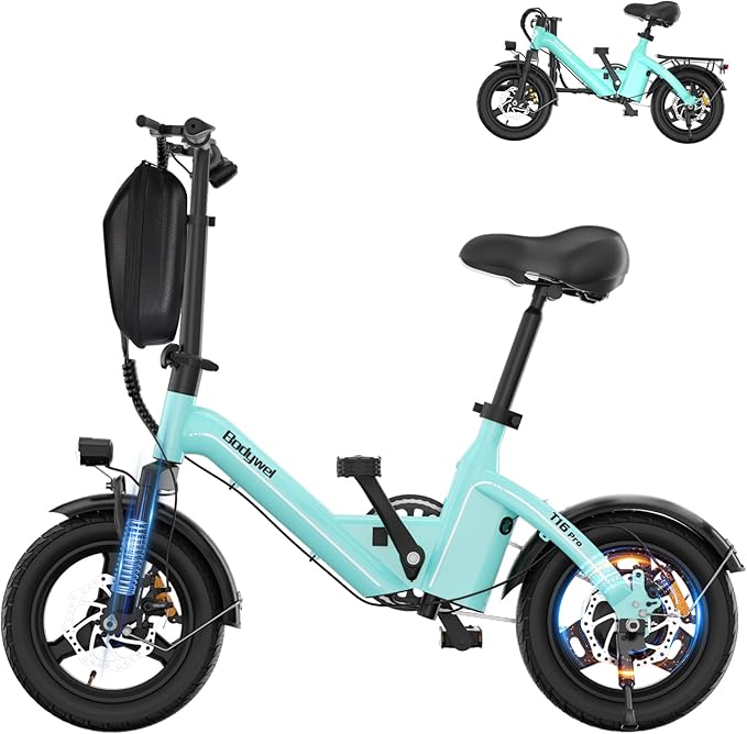 Bodywel Electric Bike for Adults, 14" Mini Foldable Ebike, 750W Peak Motor, 36V 10Ah Battery, 20 MPH, 18-25 Miles Range, City Commuter