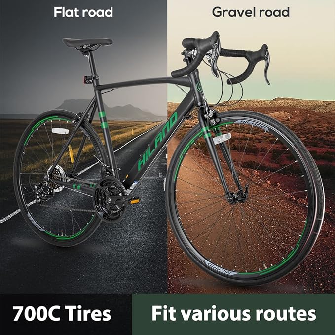 HILAND Adult Road Bike 700c Racing Bike with 14 Speeds, Aluminum Frame, Caliper Brake, City Commuter Bicycle for Women Men