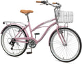 ACEGER 24 26 Inch Women Beach Cruiser Bike, Single Speed and 7 Speed, Adult Hybrid Bike Commuter Bicycle, Hi-Ten Steel Frame with Adjustable Handlebar and Saddle, Multiple Colors