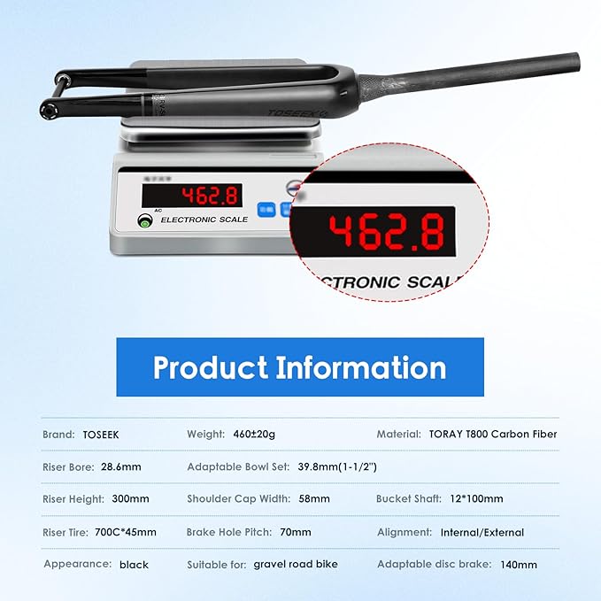 700C Carbon Fiber MTB Front Fork, Road Bike Fork Disc Brake, Thru Axle 12mm*100mm, Gravel Fork Tapered Tube Superlight Mountain Bike Front Forks