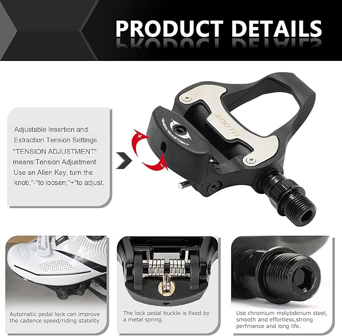 KOOTU KEO Bike Pedals 9/16" Universal Road Bike Pedals Bicycle Platform Pedals Clipless Pedals Suitable for Road Bike Spin Bike MTB Indoor Bike