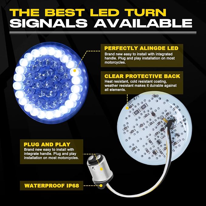 LX-LIGHT Pair 2'' Bullet Style 1157 Front LED Turn Signal Light Kit Compatible with Dyna Softail Touring Street Glide Road King 1986-2023 Honda Yamaha Motorcycles