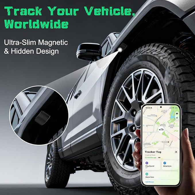 GPS Tracker for Vehicles (iOS Only), Mini Magnetic GPS Car Tracker Devices Hidden,No Subscription Work with Apple Find My Locator Bluetooth Waterproof Tracker Tag for Cars Bikes Key Pets Motorcycle