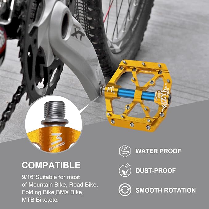 MZYRH Road/Mountain Bike Pedals,Lightweight 3 Bearings Bicycle Pedals,9/16” Aluminum Alloy Flat Pedals for Road Mountain BMX MTB Bike