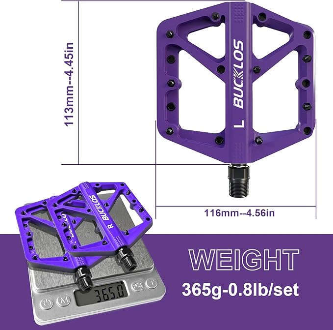 BUCKLOS Mountain Bike Pedals MTB Pedals Flat, Adult Bicycle Road Bike Large Platform Nylon Non-Slip Pedal for Gravel Bike/Hybrid Bike 9/16"
