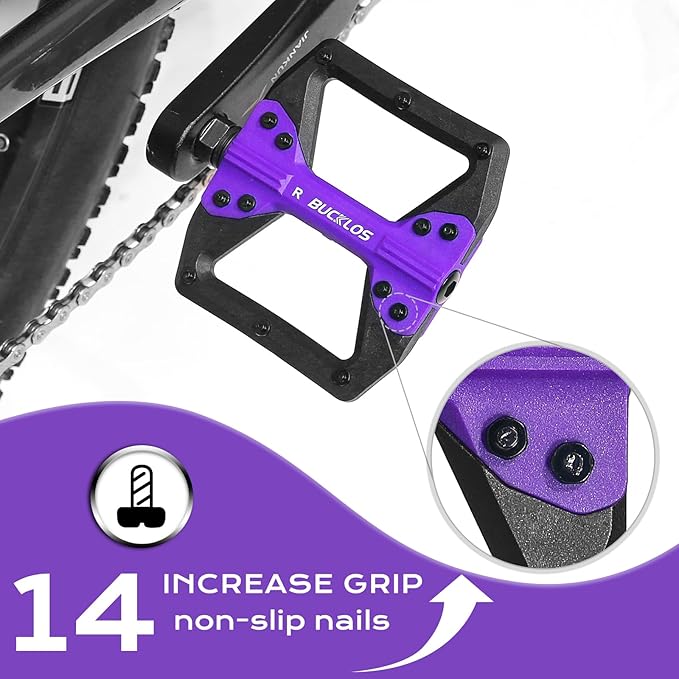 BUCKLOS MTB Flat Pedals Mountain Bike Pedals, 3 Bearings CNC Adult Road Bike Pedals, Bicycle Platform Aluminum Alloy Non-Slip Pedal for Gravel Bike/BMX 9/16"(Black)