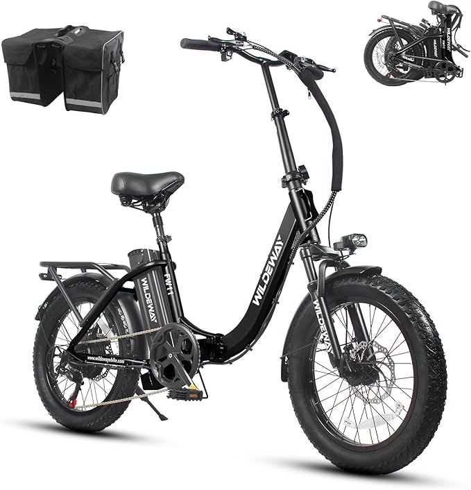 Wildeway Folding Electric Bike for Adults, FW11-Lite 750W Motor, 48V 15Ah Removable Battery, 20" x 3.0" Fat Tire E-Bike, 30MPH Top Speed, Step-Thru Frame, Foldable Ebike Commuter & Off-Road