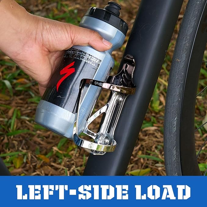 Corki Cycles Water Bottle Holder Aluminum Alloy Right and Left Entry Bike Water Bottle Holder for Road, Mountain and Gravel Bikes - Left Duo Pack - 2Pack - Black & Silver