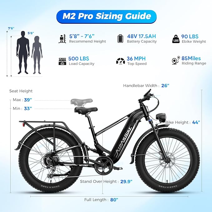 Aipas M1 Pro & M2 Pro Electric Bike Combo, 1800W Peak Motor Fat Tire EBikes for Adults, 36MPH Electric mountain Bike with 48V 17.5Ah Battery, 26" x 4.0" All-Terrain Tires, 7 Speed, 85 Miles Long Range