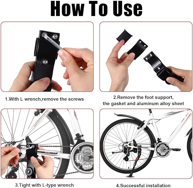 Bike Kickstand Aluminium Adjustable Center Bicycle Kickstand suitable Rear Side Bicycle Kickstand Fit for 26" 27.5" 29" 700C Bike Kick Stand for Bicycles Kickstand (Black)