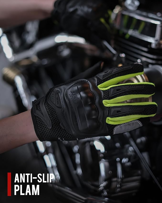 IRON JIA'S Motorcycle Gloves for Men and Women - Motorbike Powersports Racing Gloves with Hard Knuckle Touchscreen for BMX ATV MTB Riding (Green M)