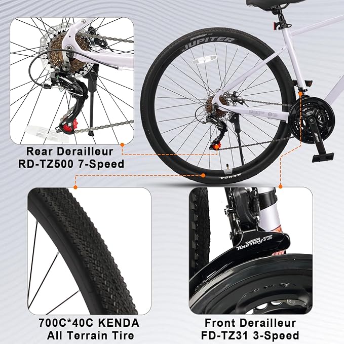 AVASTA Jupiter 700C Road Adult Step-Over Hybrid Cycling Bike Bicycle, Aluminum Frame, 21-Speed, Dual Disc Brakes, Multpile Colors for Men Woman Male Female