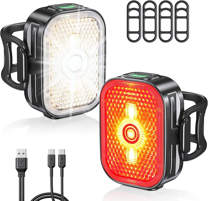 2026 Ultra Slim Bike Lights with Reflectors, 8+6 Modes Bike Headlight and Tail Light Assemblies Motorcycle, IP65 Waterproof & Dual USB-C 1-2 Hrs Fast Charge Bike Lights for Night Riding Cycling