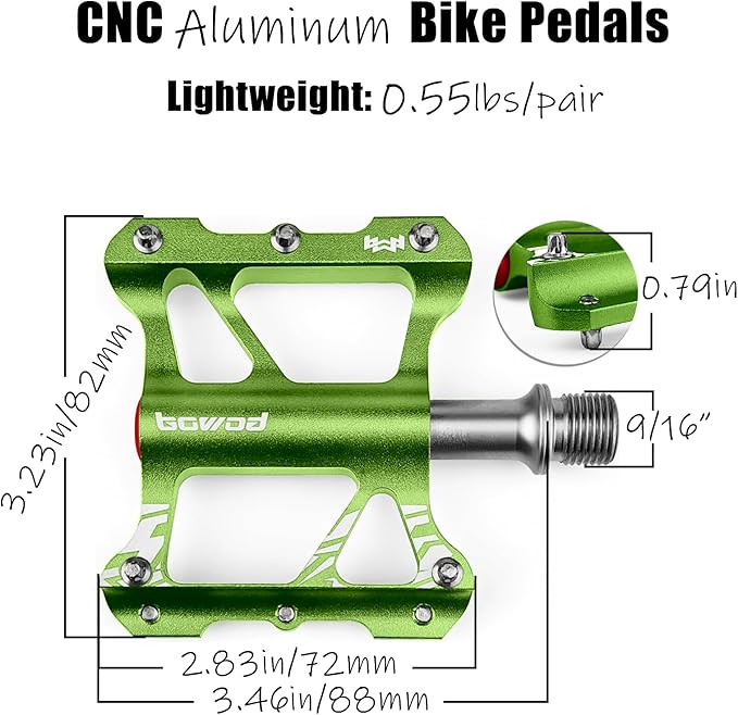 Youth MTB Mountain Bike Colored Pedals, Small Road Bike Pedals Womens MTB Flat Pedal, Kids BMX Pedals for Children's bicyle and Kid's Bike 9/16, CNC Aluminum Pedal w Cr-Mo Axel, 2Bearings,10Pins