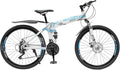 26 Inch Folding Mountain Bike, 21 Speed Full Suspension High-Carbon Steel MTB Foldable Bicycle, Dual Disc Brake Non-Slip Folding Bikes, Mountain Bicycle for Adults/Men/Women
