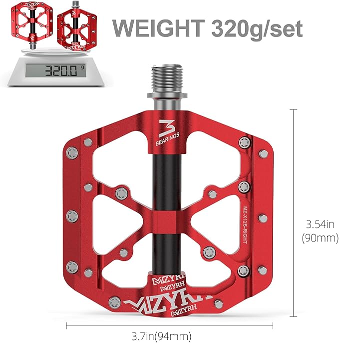 MZYRH Road/Mountain Bike Pedals,Lightweight 3 Bearings Bicycle Pedals,9/16” Aluminum Alloy Flat Pedals for Road Mountain BMX MTB Bike