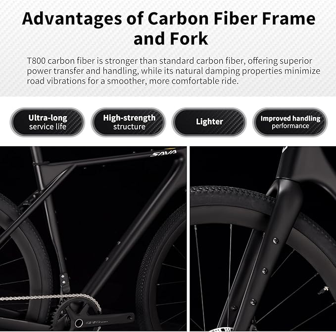 SAVADECK Carbon Gravel Bike - T800 Carbon Frame & Fork | Shimano U6000 11-Speed Groupset | Hydraulic Disc Brakes | 700CX40mm All-Terrain Tires | Men & Women Road/Off-Road Bicycle