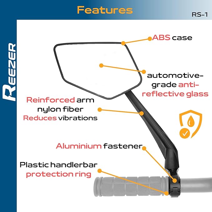 REEZER RS1 - Handlebar Bike mirror, 360° rotatable & foldable, large field of vision, Bicycle rearview mirrors, 0,86" to 1", Reflective RIGHT