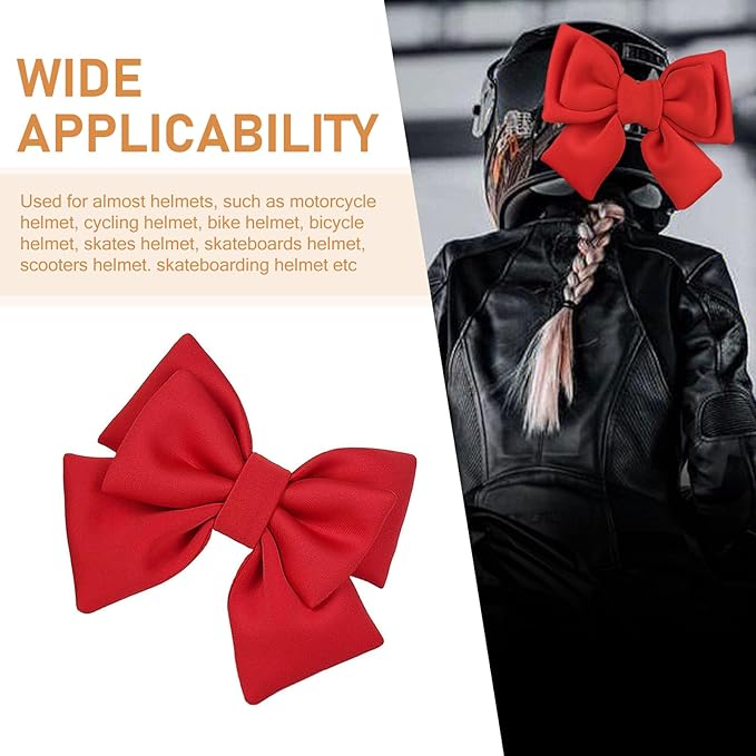 Large Bow Helmet Decoration, Cute Bow Helmet Accessory with Suction Cup, Removable Decorative Bow for Motorbike Helmets, Universal for Ski Bike Motorcycle Helmets (Red)