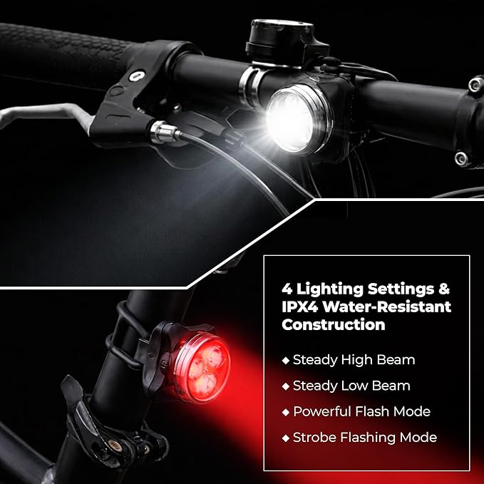 4PCS USB Rechargeable Bike Lights Set – Waterproof LED Front & Back Headlight and Rear Tail Light for Mountain Bicycle, 4 Modes Silicone Lighting Accessories, Plastic Bright Outdoor Night Riding Lamp