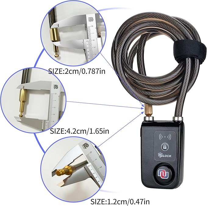 NUNET Bluetooth Bike Lock, NULOCK Anti-Theft Waterproof 71in Steel Cable, Keyless APP Controlled, 110db Alarm, for Bicycle, Scooter, Motorcycle, Gray