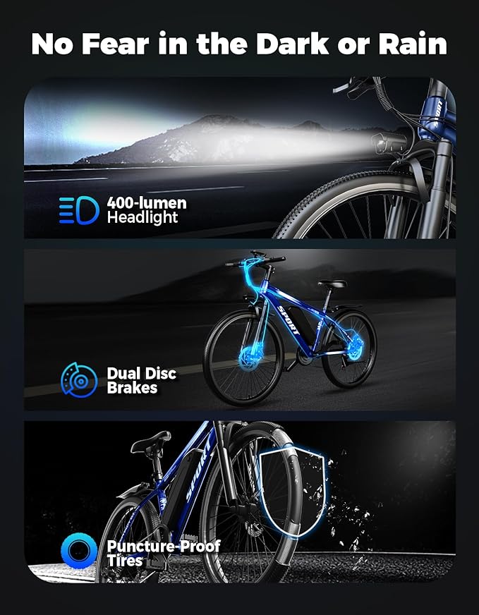 ASKGO Electric Bike for Adults, 1500W Peak Mountain Ebike with 25 MPH, 65 Miles Range, 7 Speeds, 48V 10.4Ah Removable Battery Ebike, 26" Electric Bicycle for Commute