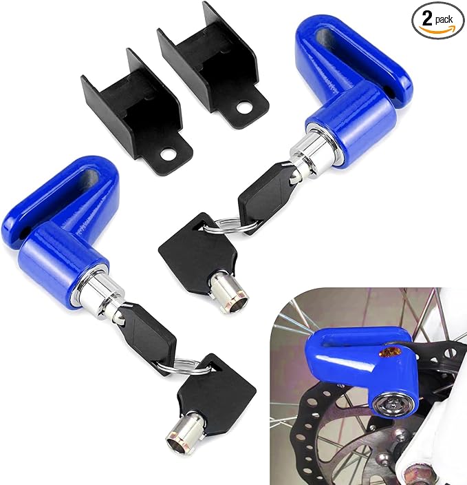 2 PCS Disc Brake Locks, Heavy Duty Bike Lock, Anti-Theft Security Wheel Disc Lock, Universal for Motorcycles Bike Scooter (Blue)