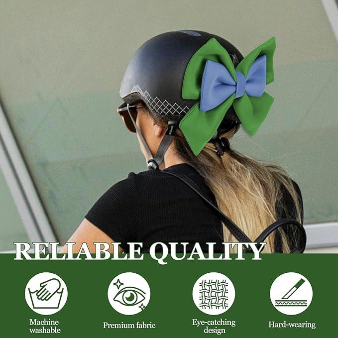 Bow Helmet Accessory, 8.07"x11.22" Stylish Motorcycle Helmet Bow Decoration for Women, Removable Cute Fashion Ribbon Bows Ornament for Motorcycle Scooter E-Bike Helmets (Green+Blue)