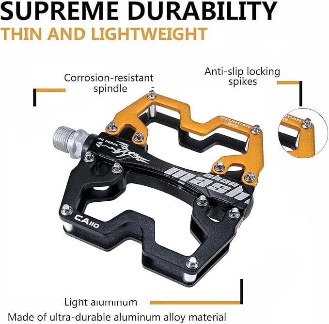 Mountain Bike MTB Pedals Parallel Bicycle Road Pedal 9/16 Inch Ultra-Light Flat Aluminum Alloy Sealed Bearing with Anti-Skid 1 Pair