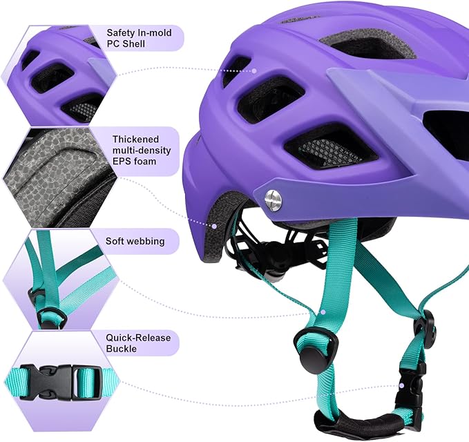 Kids Bike Helmet for Boys and Girls Ages 8-14 Adjustable Youth Helmet with Detachable Visor Lightweight, Safe & Stylish Cycling Bicycle Helmets for Kids 54-57cm
