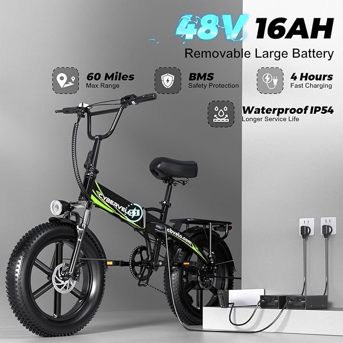 1000W Folding Electric Bike for Adults,75+ Miles,30+MPH,48V 20.8Ah Removable Battery,20" Fat Tire Electric Bike,Front Suspension 7-Speed Commuter Ebike,UL Certified