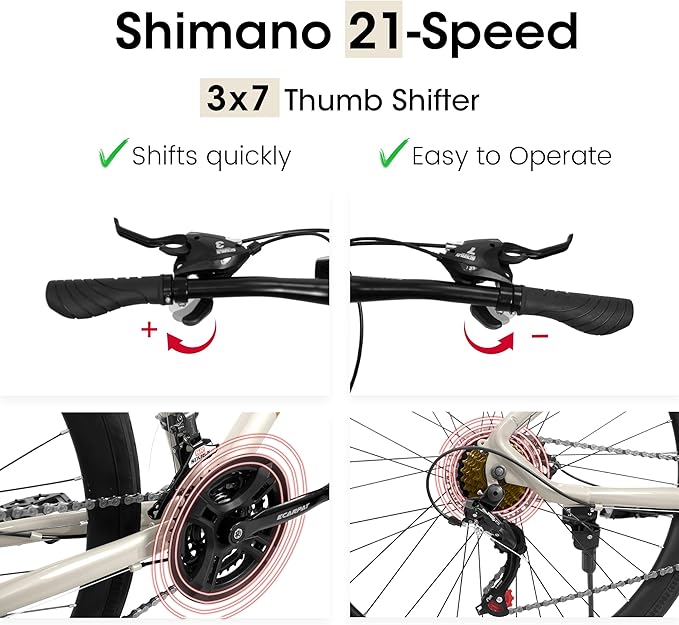 700C Hybrid Road Bike for Men & Women, 7/16/21/24 Speed, Lightweight Aluminum/Carbon Steel Frame Road Bike, Commuting/Racing Bike, Multiple Colors