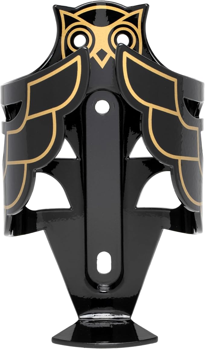 Portland Design Works Water Bottle Cage - Lightweight Water Bottle Holder for Bikes, Owl Cage, Black/Gold
