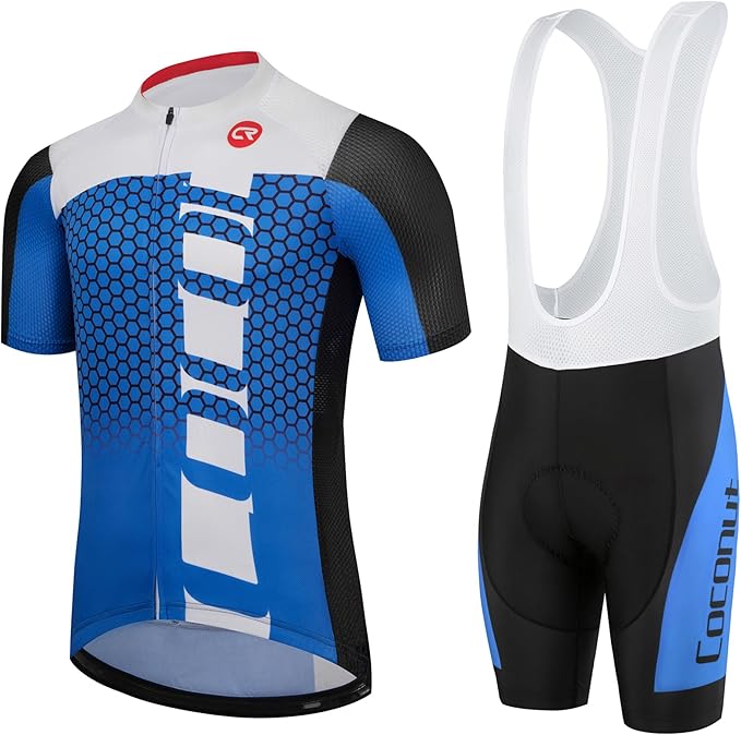 Coconut Ropamo CR Men's Cycling Jersey Set Road Bike Jersey Zipper Pocket Bib Shorts with 4D Padded Cycling Clothing Set